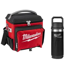 22 Qt. Soft Sided Jobsite Lunch Cooler with PACKOUT Black 18 oz. Insulated Bottle with Chug Lid