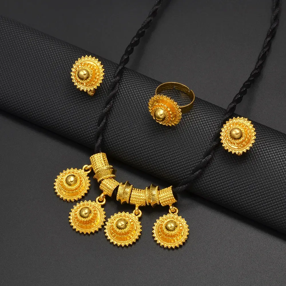 Ethiopian Jewelry Set | Black Rope Earrings & Rings Habesha