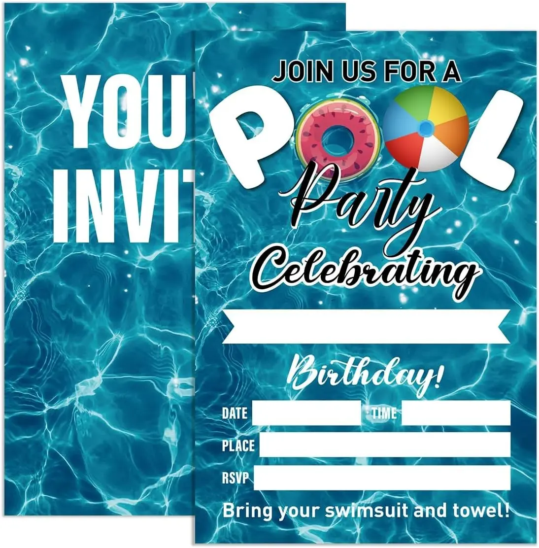 Birthday Invitations Pool Party for Boy with Envelopes, Summer Swimming Party Birthday Invite Cards, Pool Party Celebrating, 4"x6" Set of 20