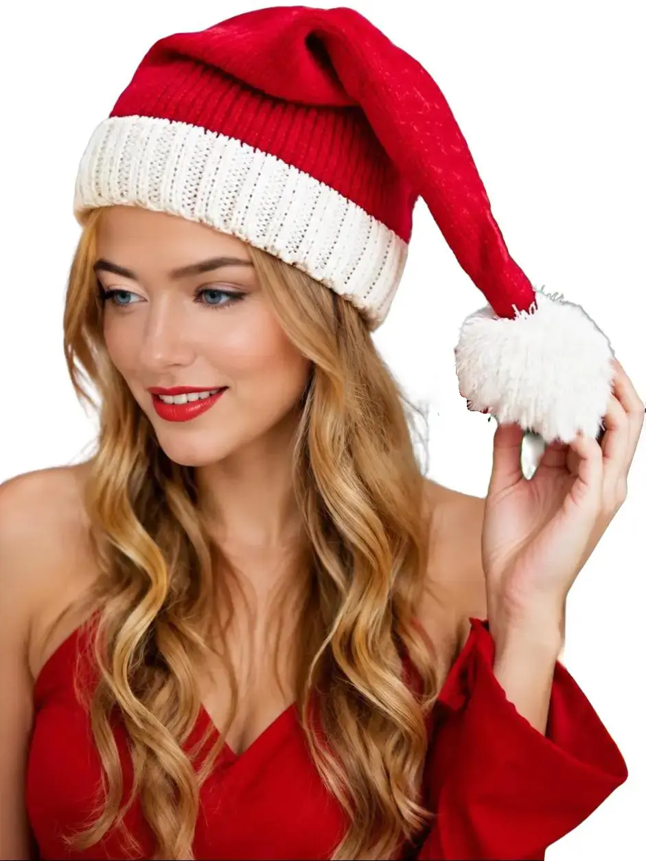 Santa Hat Christmas Hats Xmas Party Red Knitted Beanie For Adult Women Men