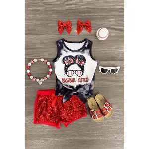 "Baseball Sister" Red Sequin Short Set