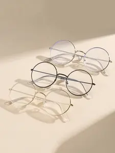 Men's Round Metal Frame Vintage College Style Flat Mirror, High Quality Glasses, Simple Design, Comfortable Wear, Trendy Style, Trendy Casual Eyeglasses, Classic Fashion Glasses