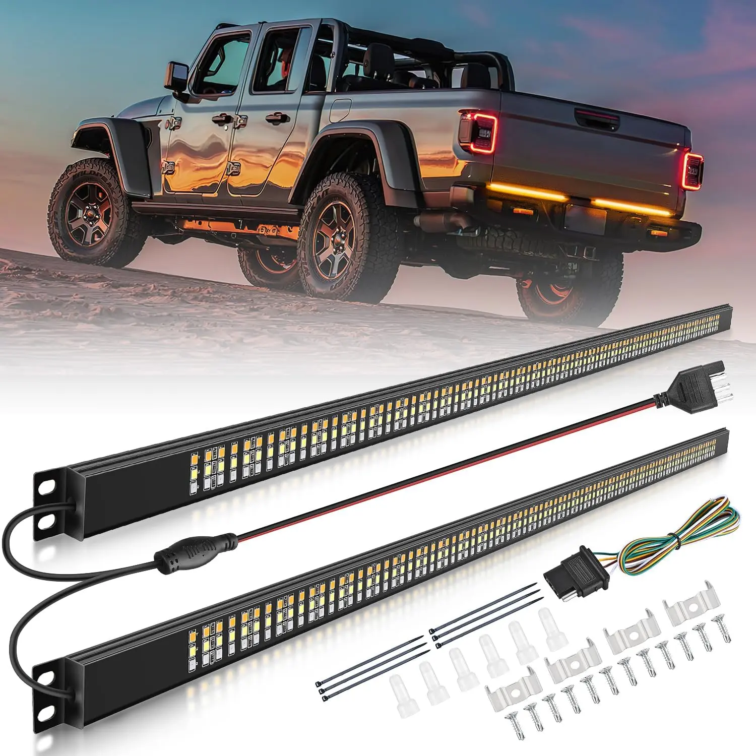 Nilight 56" Aluminum Frame Triple Row LED Tailgate Light Bar with 576 LEDs, Strobe Light Module, Red Running Brake, Amber Sequential Turn, White Reverse Functions for Truck, SUV, Led Car Lights
