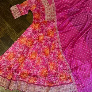 Bandhani Anarkali Suit set in Crepe Silk Womenswear