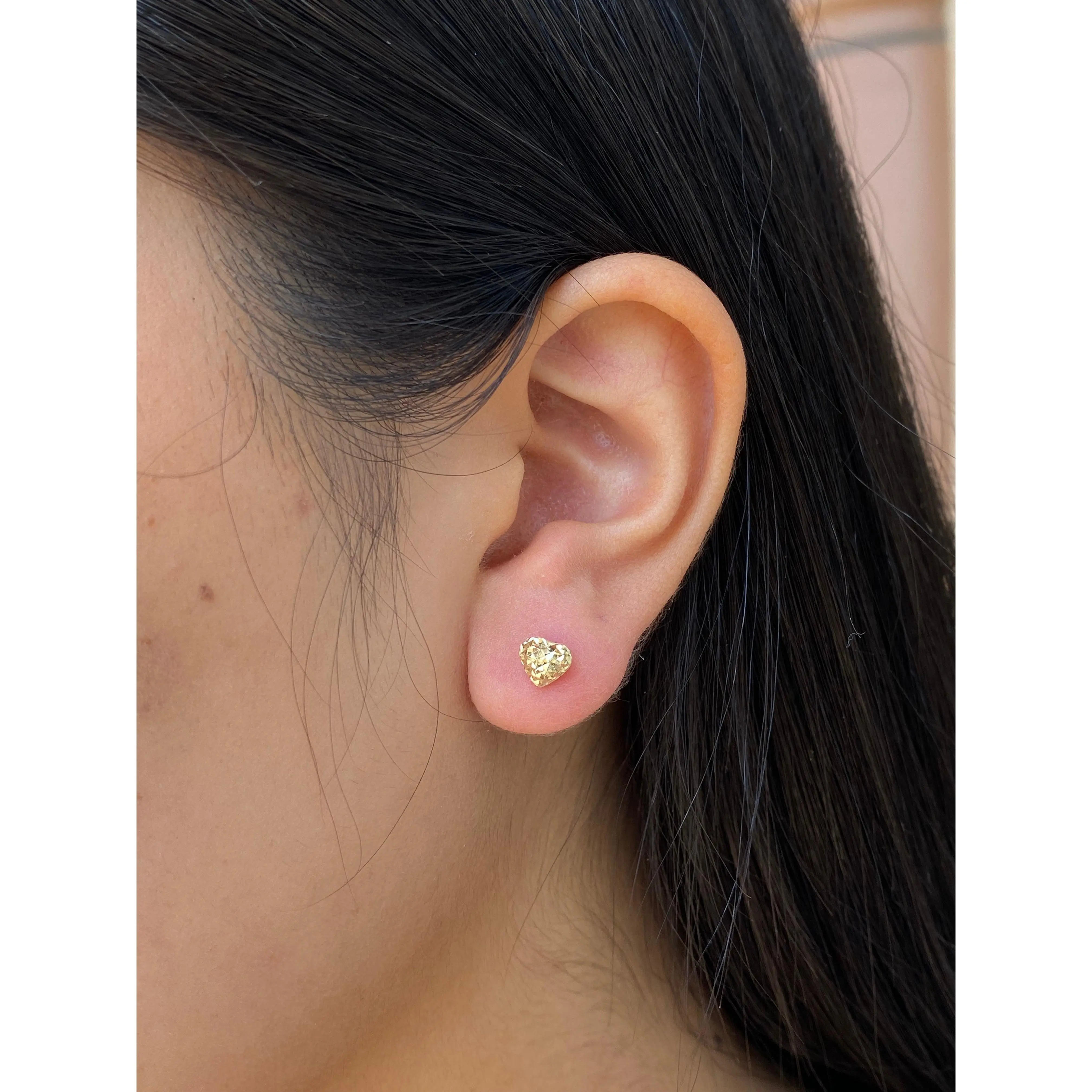 14K Gold Diamond Cut Heart Earrings