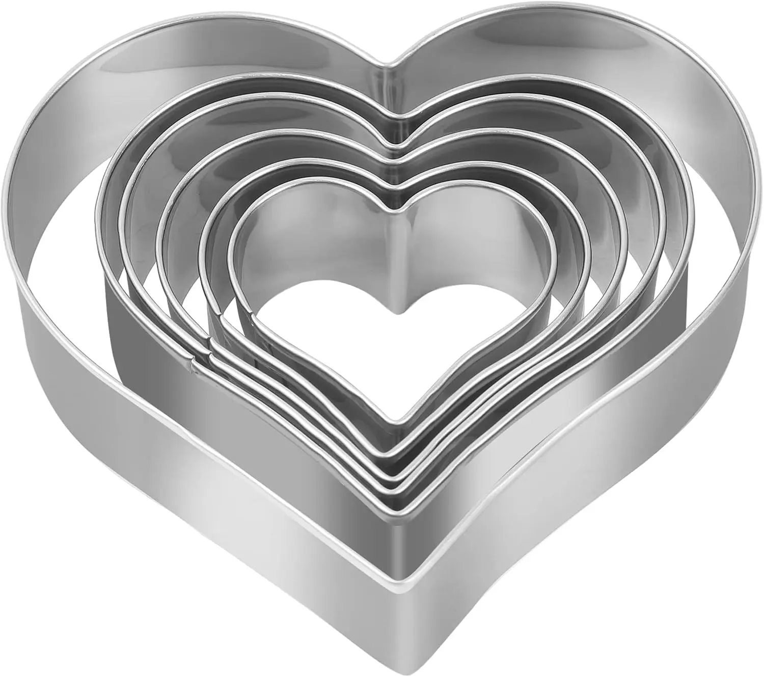 6-Piece Sturdy Smooth Metal Stainless Steel Heart Cookie Cutter Set - Valentine's Day Bakeware Baking Utensils in 3.8in, 3.2in, 2.8in, 2.6in, 2.2in, 1.8in Sizes for Biscuits, Pastries, Crafting