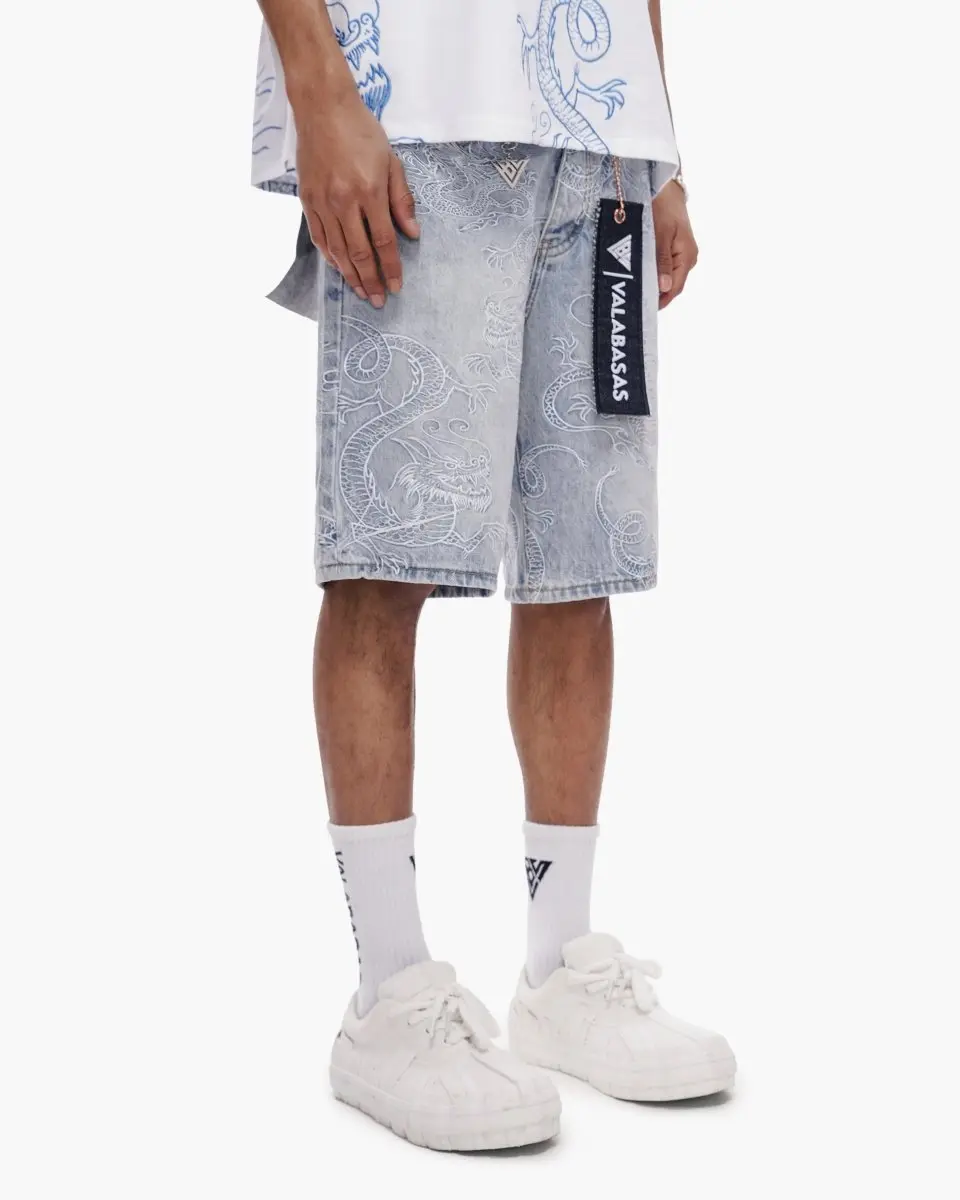 Ganru Men's Vintage Wash Light Blue Denim Shorts - Streetwear Pocket Bottoms with Comfortable, Durable Everyday Fit for Summer Menswear