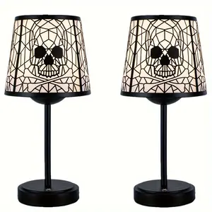 2pcs Rechargeable Skull Desk Lamp - Cordless Desk Lamp, Gothic Home Decoration 3-channel Dimmable Touch Desk Lamp, Gothic Room Decoration Skull Lamp, Halloween Decoration Skull Lamp