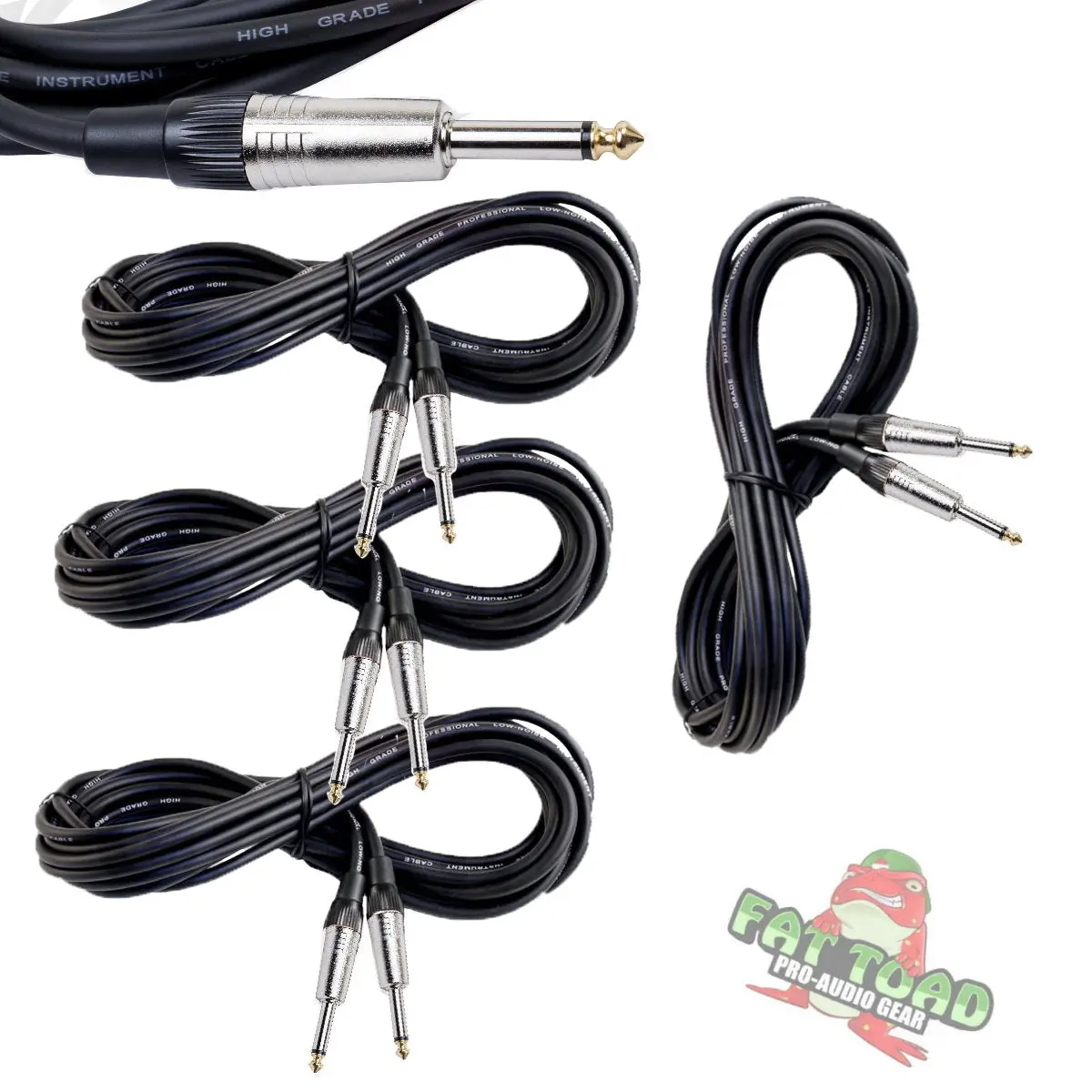 Guitar Cables (4 Pack) Instrument Cord by FAT TOAD | 24 AWG Patch Conductor for Electric or Acoustic Guitar, Bass, Amps, Keyboards & Pro-Audio DJ Recording Studio PA | 20FT 1/4 Inch Straight-End Wires