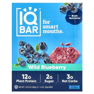 IQBAR Plant Protein Bars, Wild Blueberry, 12 Bars, 1.6 oz (45 g) each