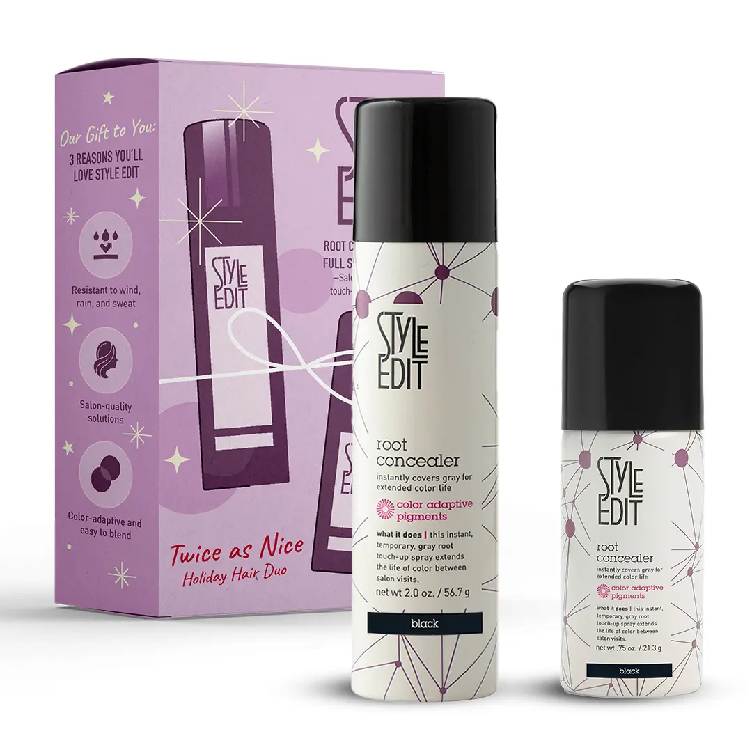 Style Edit Travel Essentials Hair Duo Full Size and Travel Size Root Touch Up Sprays | – Instant Gray Root Concealer for Hairline, Temples, and Part – Lightweight, No-Residue Root Coverage – Made in the USA - Salon Quality temporary hair dye
