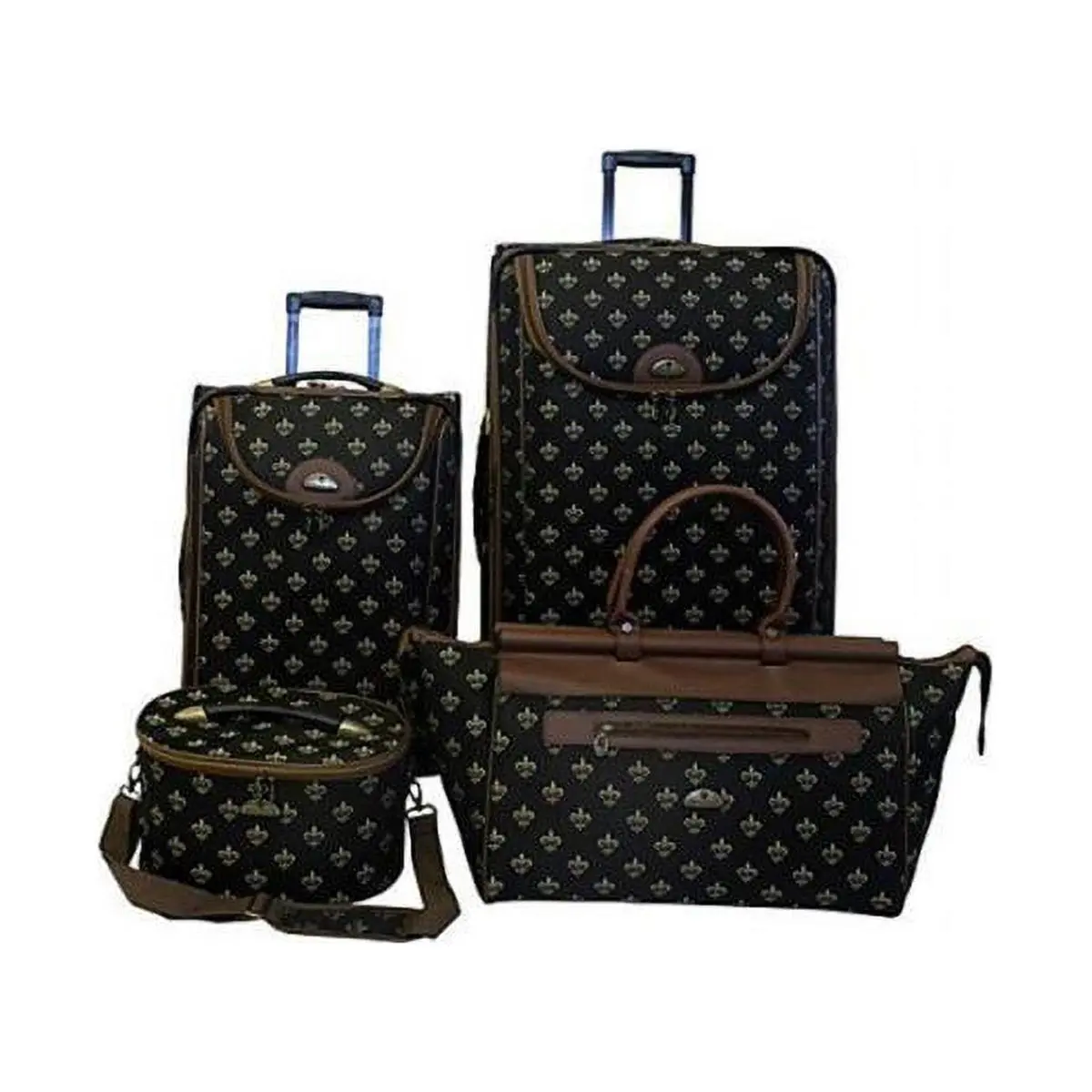 American Flyer Classic Fleur De Lis 4-Piece Luggage Set, Black 600D Polyester, Expandable with Inline Skate Wheels, Shoe Pockets & Organizing Zippered Mesh Pocket, Travel Packing, Shoe Pockets In Uprights