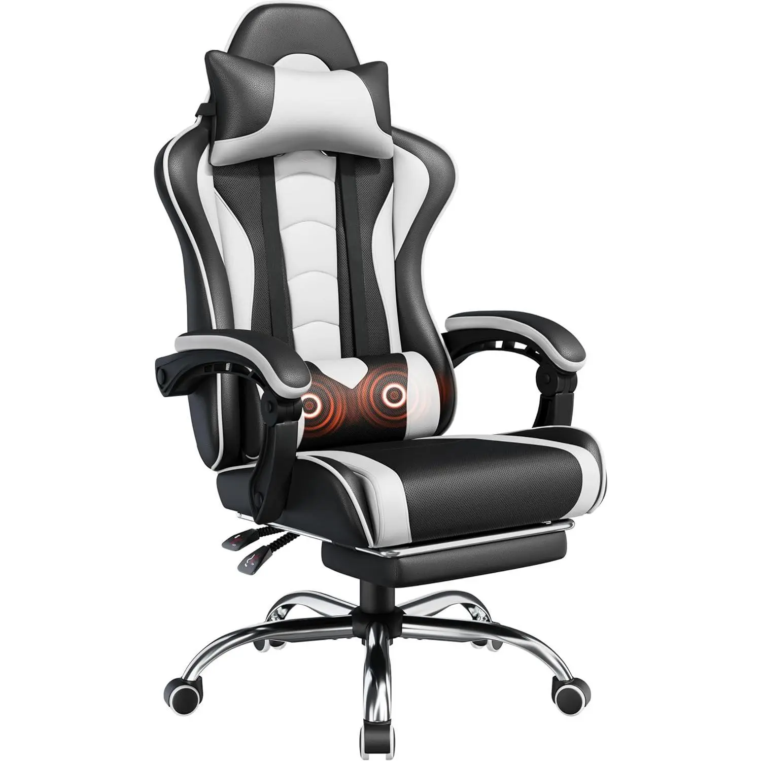 Gaming Chair with Electric Massage Lumbar Support, Ergonomic High Back Recliner with Footrest and Headrest, Height Adjustable Computer Desk Chair for Home Office Gaming, Comfortable Swivel Executive Racing Style Chair