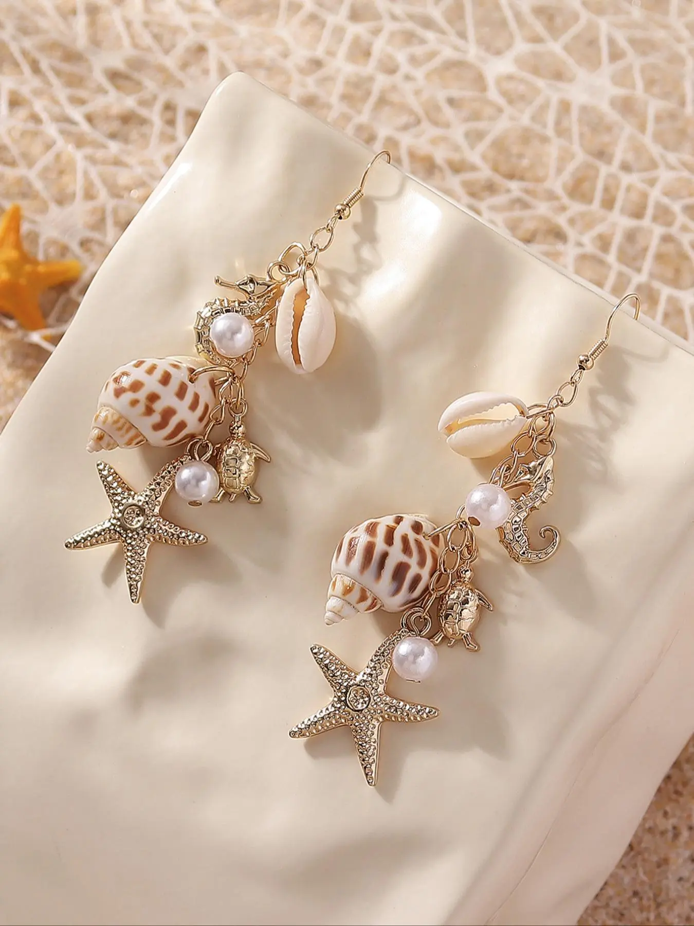 Boho Style Shell & Starfish Design Dangle Earrings, Dangling Earrings, Beachy Earrings, Ear Accessories, High Quality Earrings, Fashion Jewelry, Stylish Jewelry for Party, Daily Clothing Decor, Trendy All-match & Exquisite Jewelry for Birthday Gift