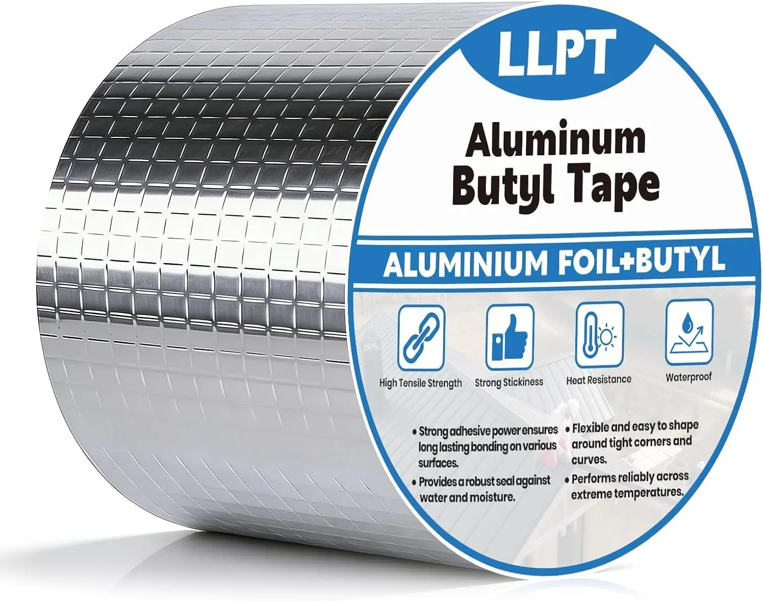LLPT Aluminum Tape 4 Inch x 16.5 Feet 1 Pack| Waterproof Leak Sealing, UV & Resistant, Easy Use for Roof Flashing RV Roof Patching Window Gutter Leak Repair