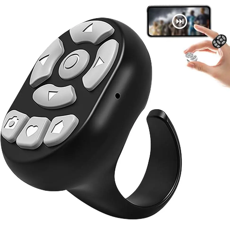 [2025] Bluetooth remote control, Remote Control for TikTok, Page Turner for iPad iPhone, Bluetooth Camera Video Recording Remote, Scrolling Ring for TIK Tok, iPhone, iPad, iOS, Android - Black
