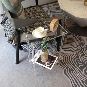 Transparent Acrylic Square Modern Side Table, Small Narrow End Table for Bedroom Living Room Bathroom Coffee Table Easy Assembly Home Decor