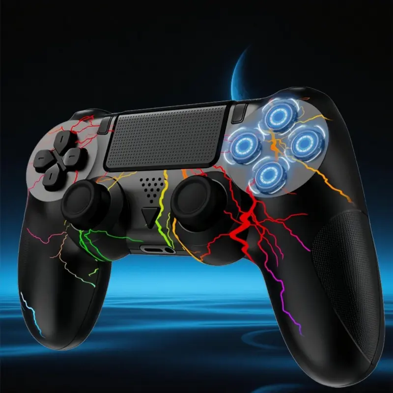 PS4 Wireless Controller, Edition with Colorful Lightning Attack Design, Vibration Feedback, Six - Axis Gyroscope, Compatible with PS4 Players, Wireless Gaming Controller