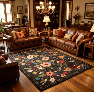 Soft Landing Spot Living Room Rug 7x10 Rug Machine Washable Boho Area Rug Non Slip Floral Vintage Low Pile Large Rugs for Living Room, Bedroom, Farmhouse, Dining Room, Kids Playroom