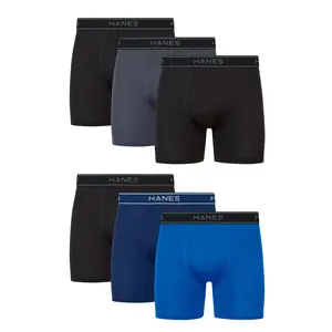 Hanes 6-Pack Underwear for Men, Boxer Briefs – Performance Stretch – Moisture-Wicking Value Pack