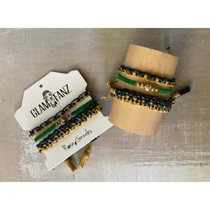 Game Day: Navy Blue, Old Gold & Green - Macrame String Bracelet Set