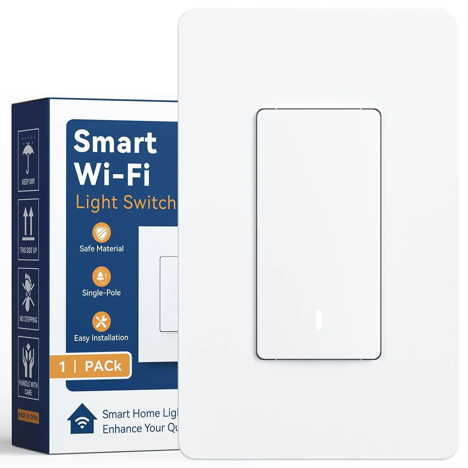 Smart Wi-Fi Switch, 1 Pack, Light Switch Controlled by App, Single-Pole, Voice Control Compatible, Timer & Countdown, LED Indicator, Neutral Wire Required, ETL Listed