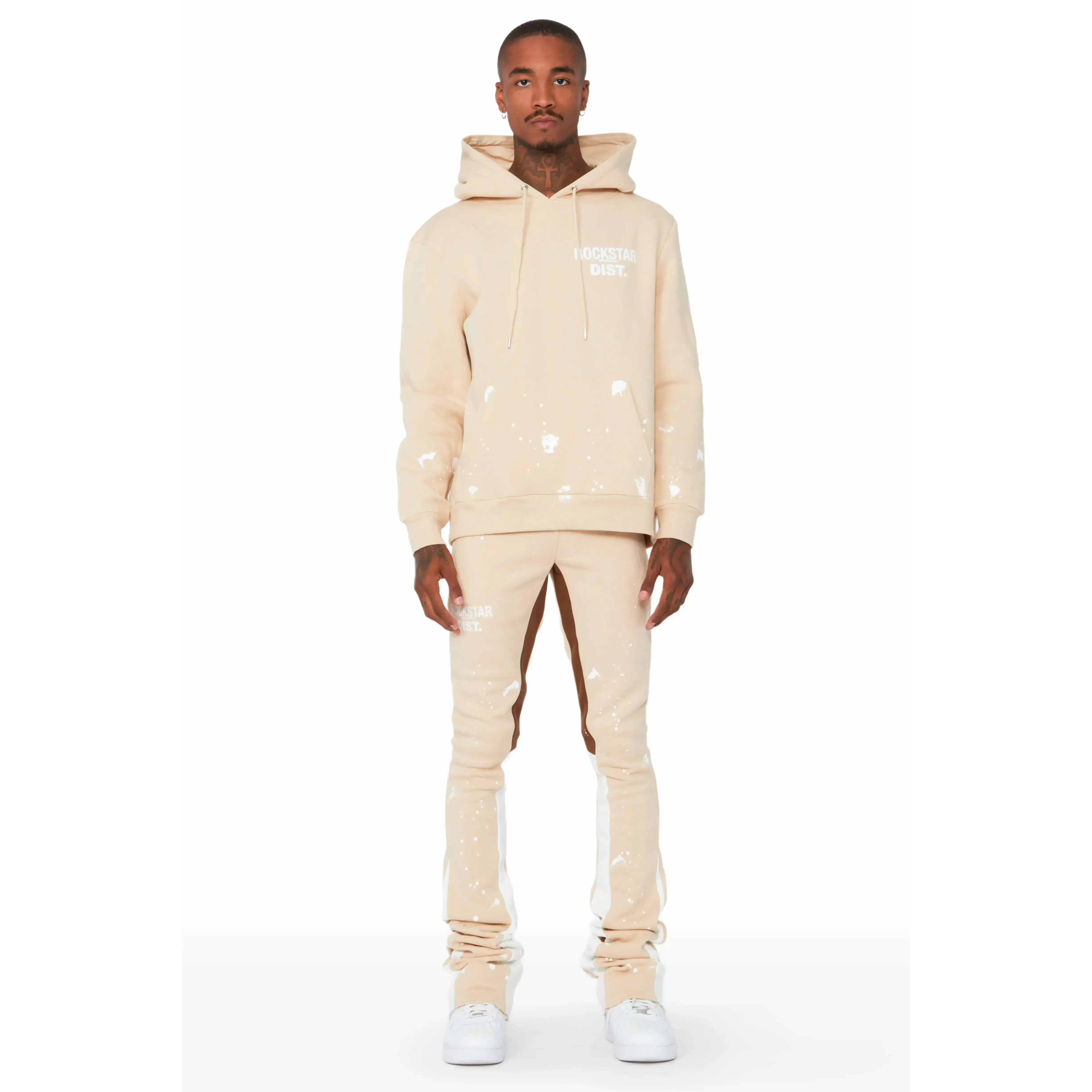 Raffer Beige/White Hoodie/Super Stacked Flare Pant Set Raffer Beige/White Hoodie/Super Stacked Flare Pant Set