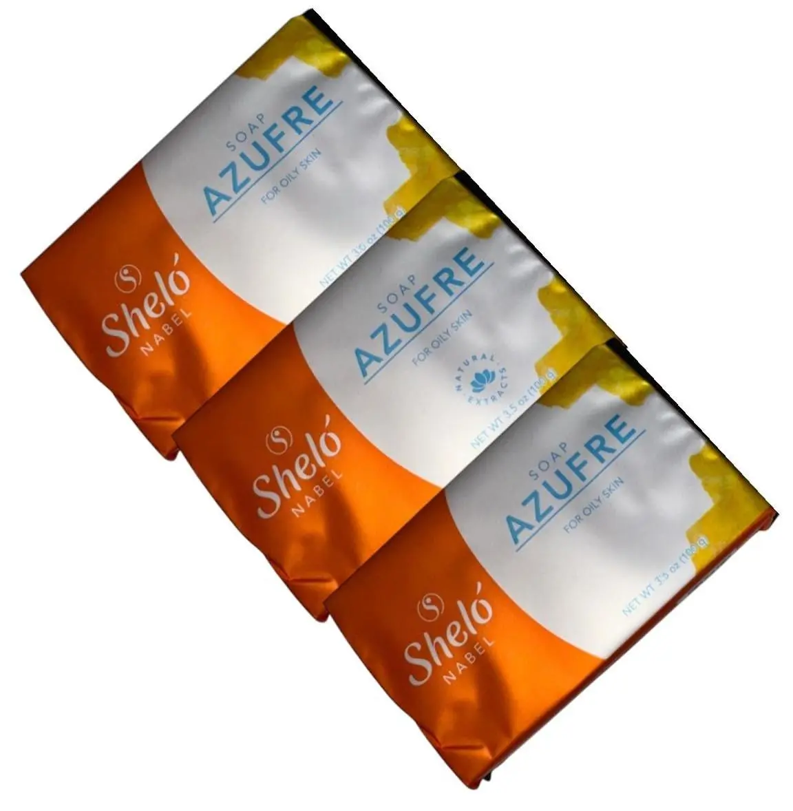 Shelo Nabel Azufre Soap for Oily Skin 3.5 oz - 3 Piece Natural Extracts Glycerin Colloidal Sulphur for Daily Skincare Routine
