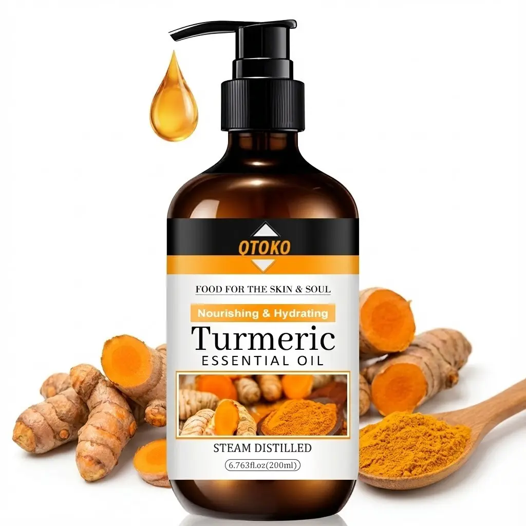 Qtoko Turmeric Essential Oil for Glowing Skin, Turmeric Oils, Nourishing Body Massage Oil, Hydrating Body Oil, Natural Skincare Solution, Enhances Radiance & Hydration