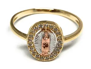 10k Solid Gold Tri-Color Virrgin Mary Round CZ Ring (FC 02)