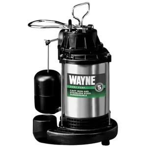 212 MAIN Wayne Water Systems CDU1000 1 HP High-Flow Submersible Sump Pump, Cast Iron & Stainless Steel Construction, Debris Filter, High GPH Capacity