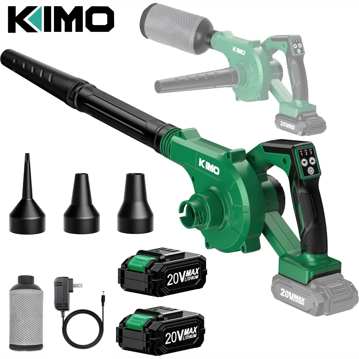 KIMO 20V Turbo 4-in-1 Cordless Leaf Blower, Lightweight Handheld Portable Battery Leaf Blower Vacuum Mulcher, Handheld Snow Blower for Car Dust Cleaning Lawn Yard Home Leaves Pet Hair Cleanup