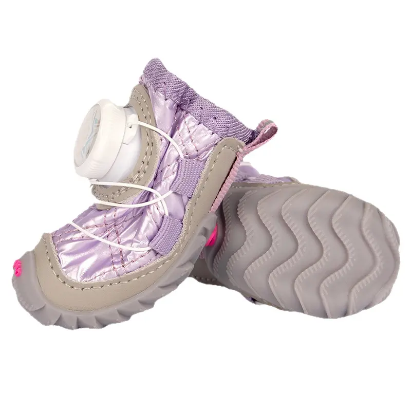 New Dog Boots with Hook-and-Loop Fasteners Fleece-Lined Warm Waterproof Non-Slip Purple & Gray Comfortable anti-slip rubber sol Anti-Slip dog  booties