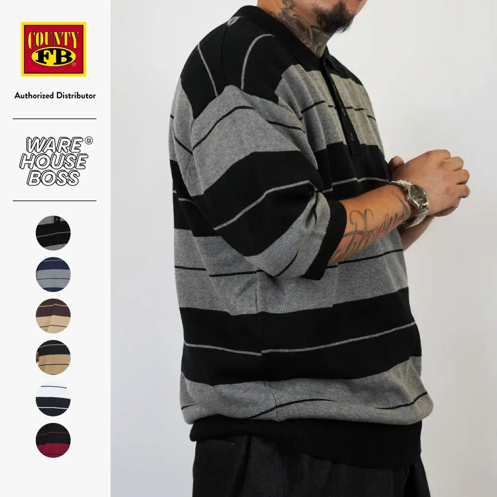 FB COUNTY Men's Charlie Brown Shirt FBCOUNTY Casual Button Up Striped Shirts Two Toned Heavyweight Polo Shirts Stylish Hip Hop Harem