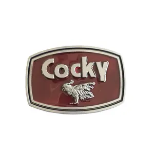 Cocky Vintage Style Red Enamel Western Animal Rectangle Belt Buckle BUCKLE-AN006 Zinc Alloy Antique Brushed Silver Color