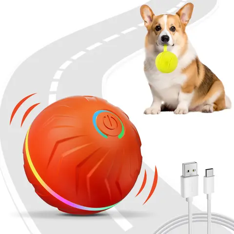 Plastic Striped Smart Auto-Play Dog Ball Toy - USB Rechargeable, Chase-Ready Motion Triggered, Random Jumping & Rolling, Interactive Chew Toy for Small/Medium Dogs, All-Season Daily Play Essential