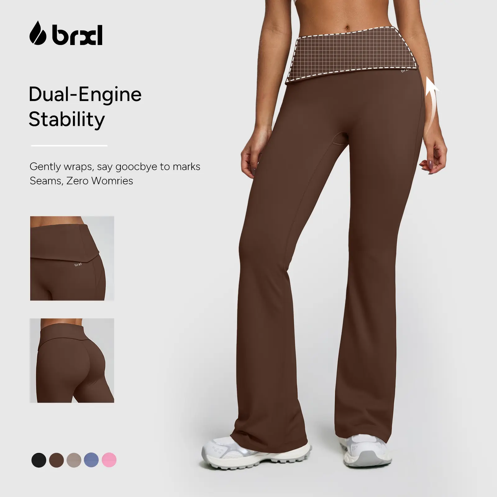 BRXL Flared Yoga Bottoms for Women, Buttery Soft Basic Shaping Leggings with No Front Seam, Mid-Low Waist Lounge Pants for Gym, 31" Inseam for Tall Women, Seamless Sculpt Leggings, Gym Sportswear Bottoms, Gymwear, Sports Bottoms