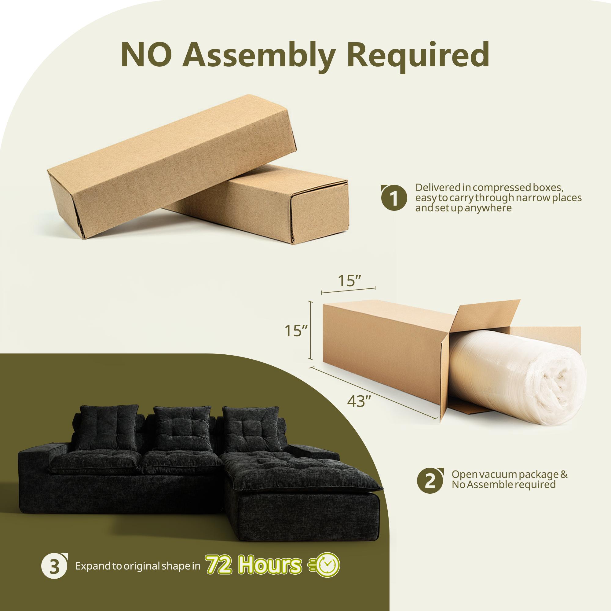 【Back To School】OVIOS 106" Modular Cloud Couch, Oversized Deep Seat Chenille Sectional Sofa with Chaise, Boneless No-Assembly L-Shaped Couch for Living Room, Apartment & Home Theater, Cream White
