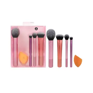 Real Techniques 5 Piece Everyday Essentials Makeup Brush Set Includes 4 Brushes & Miracle Complexion Sponge For Foundation Blush Bronzer Contour Eyeshadow Powder Travel Gift Cruelty-Free Vegan