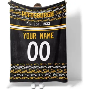 Custom Personalized Gifts Foot Ball Pittsburgh Throw Blanket Custom Name and Number Blanket for Men Women Boy Gifts