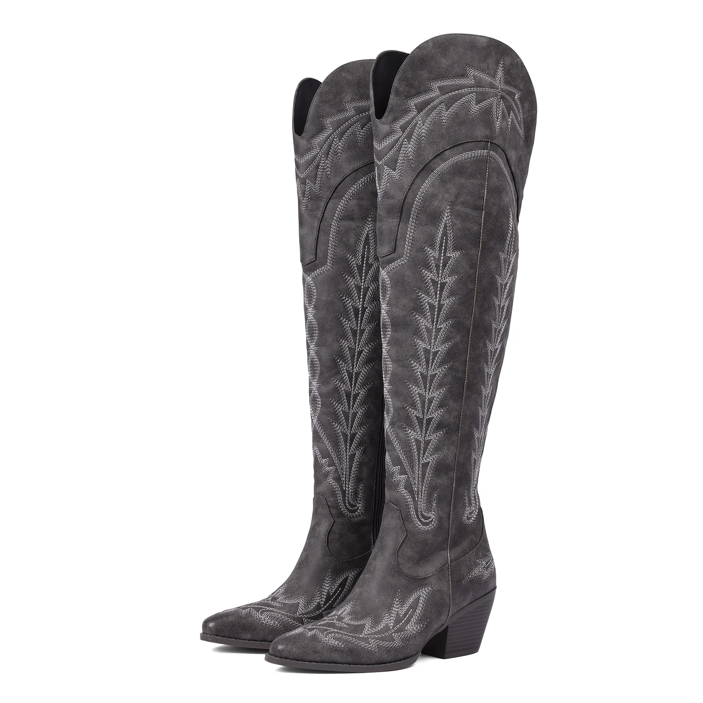 Over the Knee Cowboy Boots for Women wide calf friendly Embroidery Cowgirl Boots Chunky Heel Side Zipper Boots Thigh High Western Boots  Smooth Faux Leather for a Vintage Cowgirl Aesthetic Ideal for Country Concerts Festivals