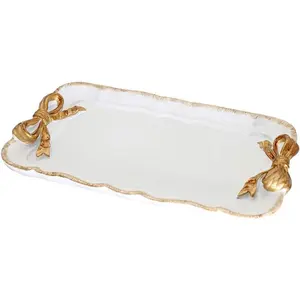 Decorative Tray  Tray Towel Tray Storage Tray Rings Necklace Bracelets Earrings Trays   Organizer Retro Design Bow Decor  Plate  Room Decor (White)
