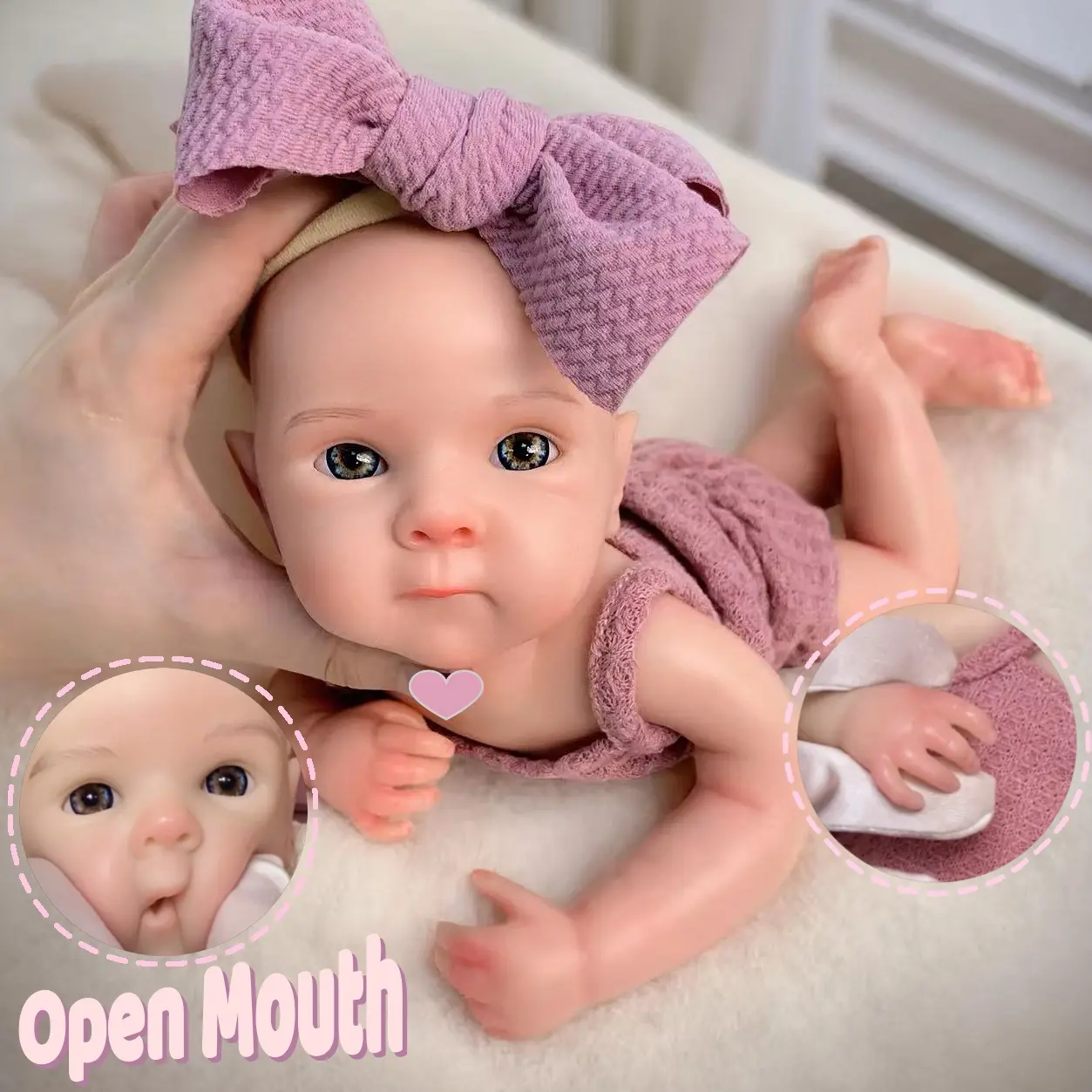 Otarddolls 13in/33cm High Quality Realistic Reborn Baby Doll Girl Bettie - Open Mouth, Washable Full Body Soft Solid Silicone, 3D Painted Visible Veins, Hand-Painted Eyebrows, Changeable Clothes, Collectible Newborn Doll Ideal Gift, Realistic Reborn Doll