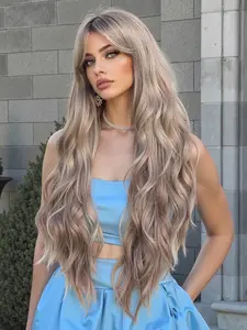 Natural Wave Wig for Women, Medium Length with Bangs, Fluffy Hair Style, Perfect for Parties, Halloween, Festivals, Easy-to-Style Hair Accessory, Fluffy Synthetic Wigs