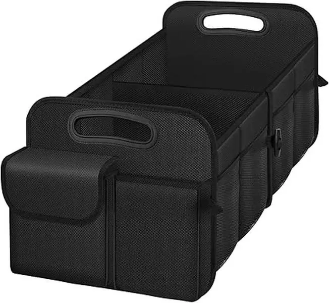 Car Organizer, Foldable Trunk organizer for SUVs & Sedans, Sturdy Car Organization for Car Accessories, Tools, Sundries, Black, 2 Compartments, 21.3"×12.6"×10.6"