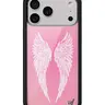 Angel Baby Limited Edition Trendy Collab Custom Cellphone Case, Women's Owned Small Business Accessory, White Feather Angel Wings on Pink Background, Raised Durable Shockproof Black Bumper, Gift for Her