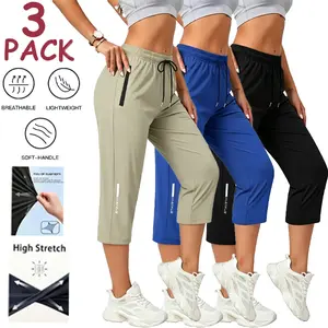 3-Pack Ice Silk Quick-Dry Women’s 7/8 Athletic Pants — Breathable, Stretchy Running & Fitness Pants sweat shorts