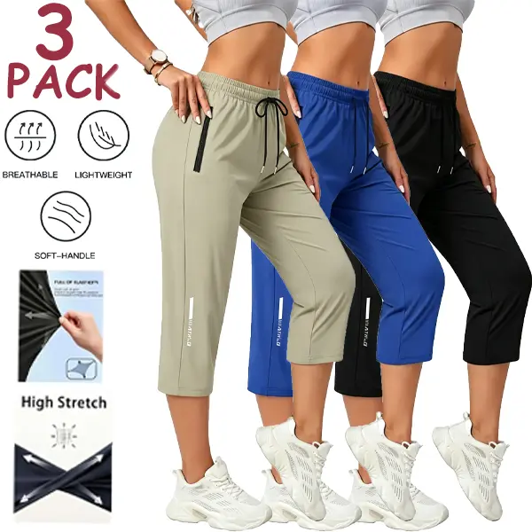 3-Pack Ice Silk Quick-Dry Women’s 7/8 Athletic Pants — Breathable, Stretchy Running & Fitness Pants sweat shorts