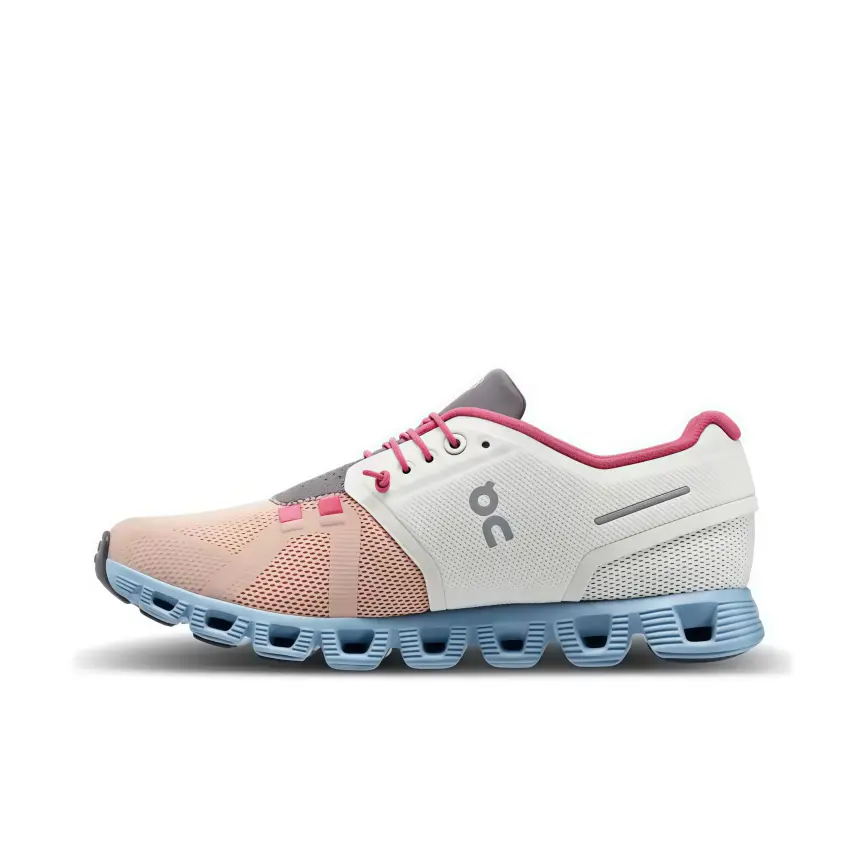 Pink White Light Blue Color Block Running Shoes for Women, Breathable Mesh Athletic Sneakers, Lightweight Hollow Wave Cushion Sole Workout Footwear