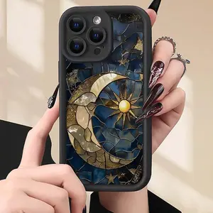 Creative Sun & Moon Pattern Phone Case, Decorative Phone Protector Cover, Phone Accessories Compatible with iPhone 11 12 13 14 15 16 Pro Max